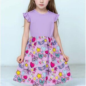 HEARTS & BOWS DRESS GIRLS WITH BRACELET AND HAIR CLIP - LAVENDER
